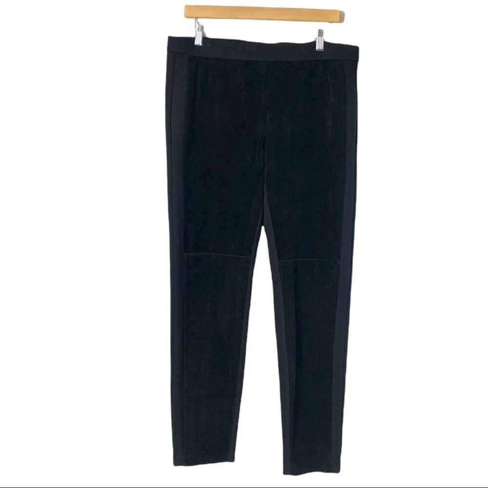Ecru Black Faux Suede Leather Ponte Slim Leg Ankle Pants Women's Size Large